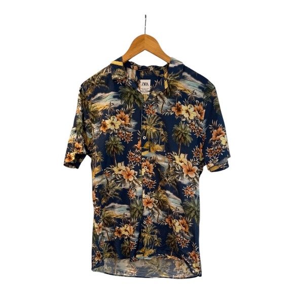 Zara Relaxed Fit Mens Palm Floral Print Short Sleeve Casual Shirt - Picture 1 of 7